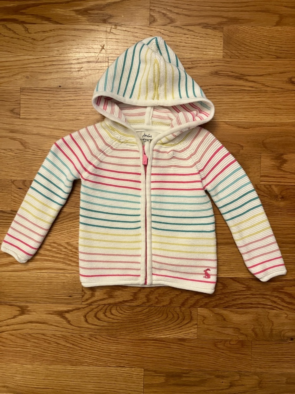 Joules 3-6 months baby Hooded Zip Sweater Jacket w/  Pink Teal Yellow Stripe